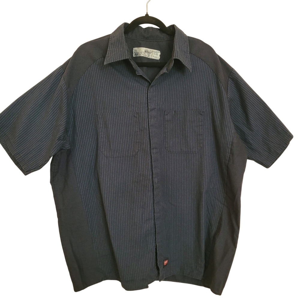 Red Kap Mens XXL Navy Pinstripe Short Sleeve Work Shirt Rockabilly Grunge